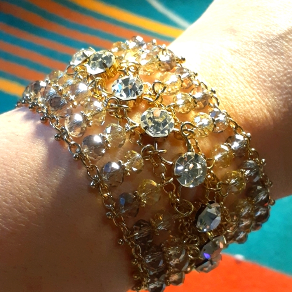Diamante & Crystal Cut Glass Bead Bracelet